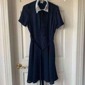Blue swan collar midi dress